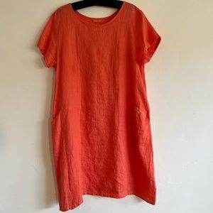 100% Linen, Beautiful Orange, Summer Dress